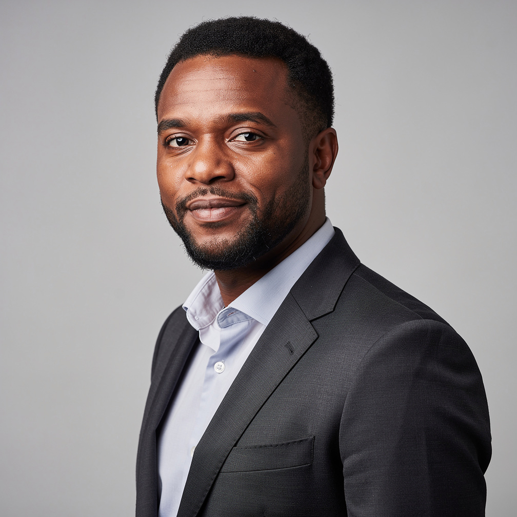 Studio portrait of a Belgian businessman of Congolese descent in his forties